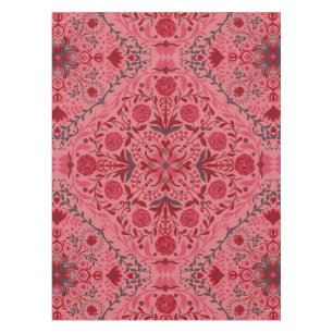 Floral tiles in red and watermelon pink tablecloth