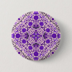 Floral tiles in violet and cotton candy pink 2 inch round button
