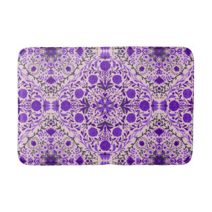 Floral tiles in violet and cotton candy pink bath mat