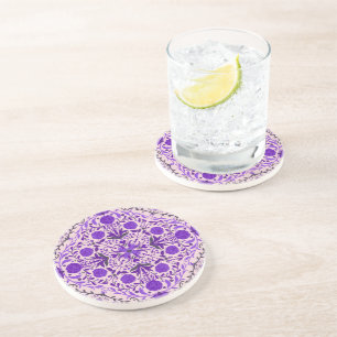 Floral tiles in violet and cotton candy pink coaster