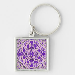 Floral tiles in violet and cotton candy pink keychain