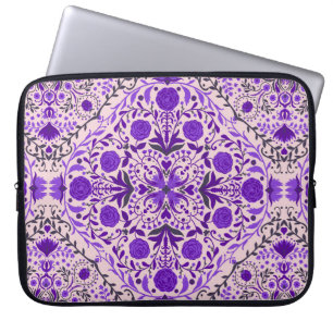 Floral tiles in violet and cotton candy pink laptop sleeve