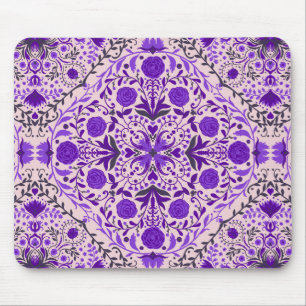 Floral tiles in violet and cotton candy pink mouse pad