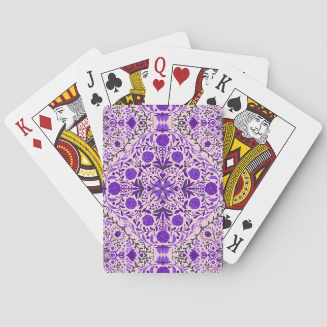 Floral tiles in violet and cotton candy pink playing cards (Back)