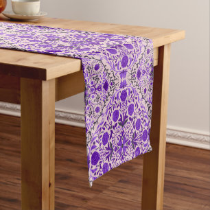 Floral tiles in violet and cotton candy pink short table runner