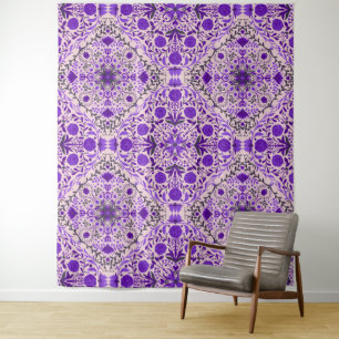 Floral tiles in violet and cotton candy pink tapestry