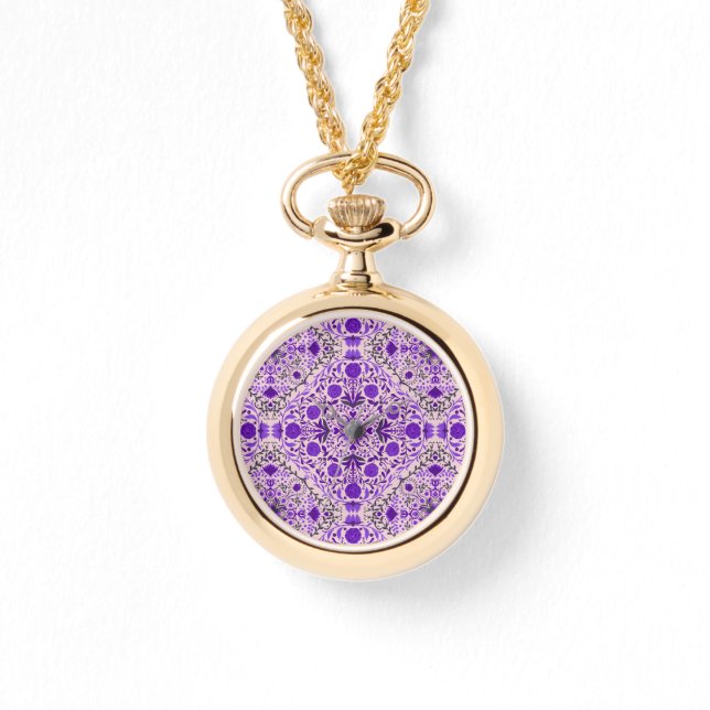 Floral tiles in violet and cotton candy pink watch (Front)