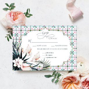 Floral Tiles   Moroccan Tropical Wedding RSVP Card