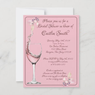 "Floral Toast", Pink Rose Bridal Shower Invitation