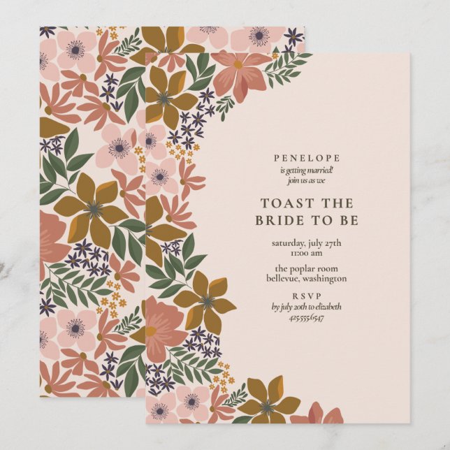 Floral Toast the Bride Cocktail Hour Shower  Invitation (Front/Back)