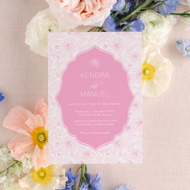 Floral Toile Fancy Blush Pink Wedding Invitation (Creator Uploaded)