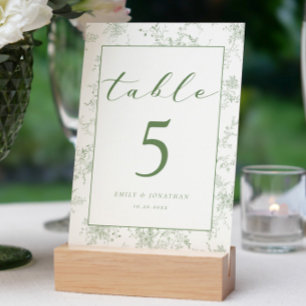 Floral Toile Green Wedding Table Number