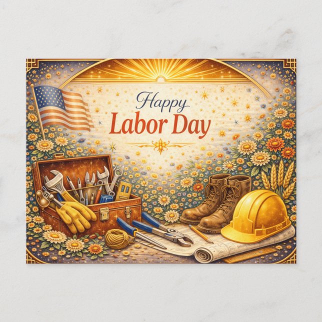 Floral Tools Happy Labor Day Holiday Postcard (Front)