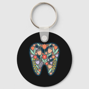 Floral Tooth Illustration Dentist Office Wall Art Keychain