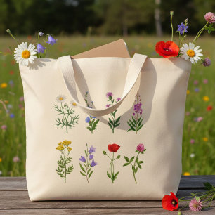 Floral tote bag, canvas tote bag with wildflowers