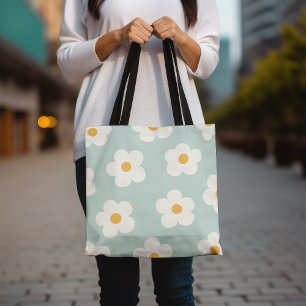 Floral Tote Bag, Cute Daisies Pattern Tote Bag