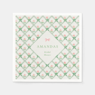 Floral Trellis Pink Bow Garden Party Bridal Shower Napkin