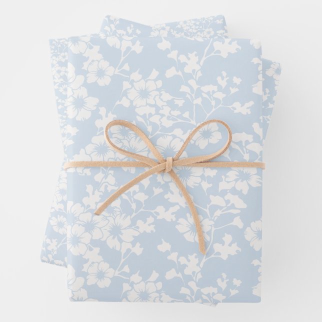 Floral Trellis - Powder Blue Wrapping Paper Sheet (In situ)