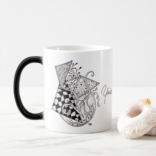 floral triangles, Tangle drawing - Magic Mug (With Donut)
