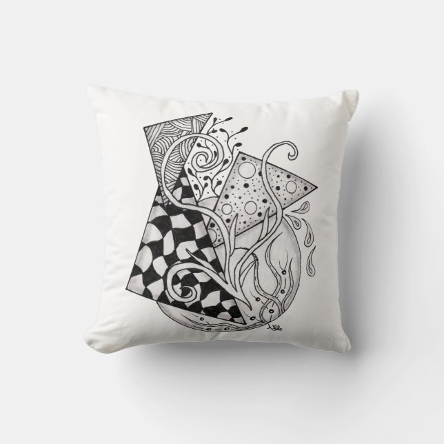 Floral Triangles, Zen Doodle- Throw Pillow (Front)