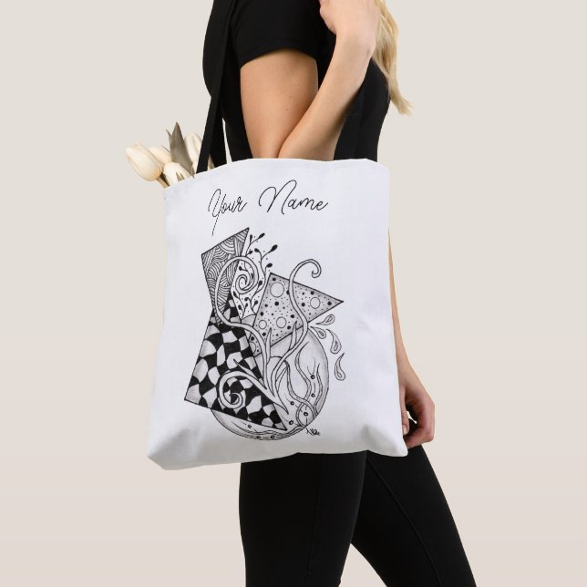 Floral Triangles, Zen Doodle -  Tote Bag (Close Up)