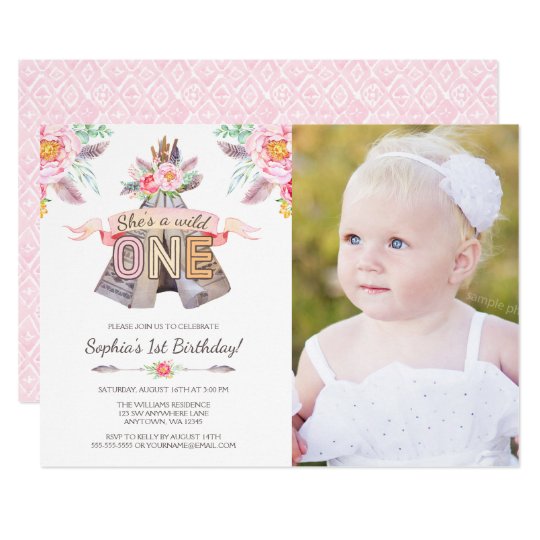 Floral Tribal Teepee Wild One 1st Birthday Photo Card