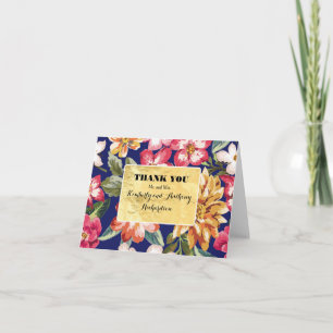 floral tropical beach navy -gold wedding thank you card