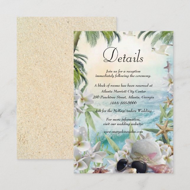 Floral Tropical Beach Wedding Details Enclosure Card (Front/Back)