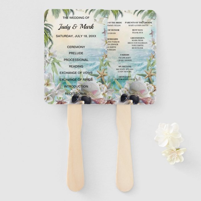 Floral Tropical Beach Wedding Program Fans (Front and Back)