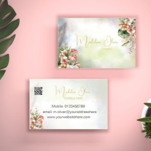 Floral Tropical Botanical Modern QR Code Business Card