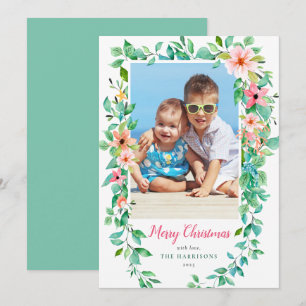 Floral Tropical Christmas Vacation Photo Holiday Card