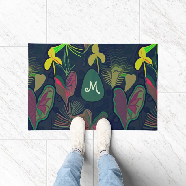Floral Tropical Flowers Botanical Plants Monogram Doormat (Indoor)
