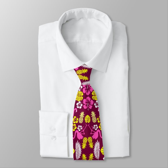 Floral Tropical Fruit Patterned Tie (Tied)