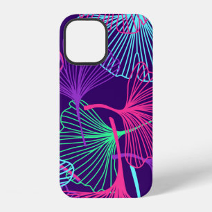 Floral Tropical Gingko Leaves background in neon c iPhone 12 Case