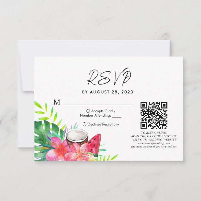 Floral Tropical Hawaiian QR Code Mariage Rsvp (Devant)