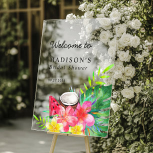 Floral Tropical Paradise Bridal Shower Acrylic Sign