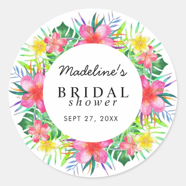 Floral Tropical Paradise Bridal Shower Classic Round Sticker (Front)