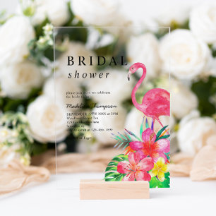 Floral Tropical Paradise Flamingo Bridal Shower Acrylic Invitations