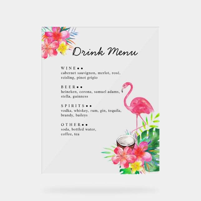 Floral Tropical Paradise Flamingo Drinks Menu (Recto)