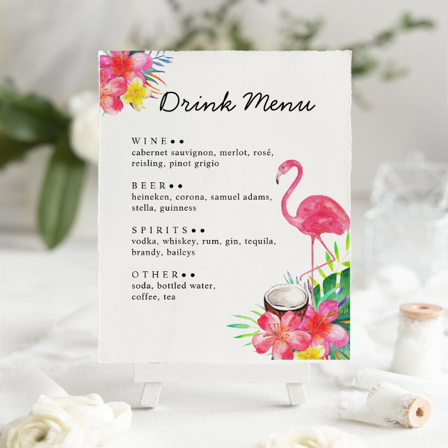 Floral Tropical Paradise Flamingo Drinks Menu Poster (Creator Uploaded)