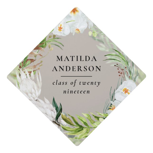 Floral tropical wreath graduation day cap topper (Front)