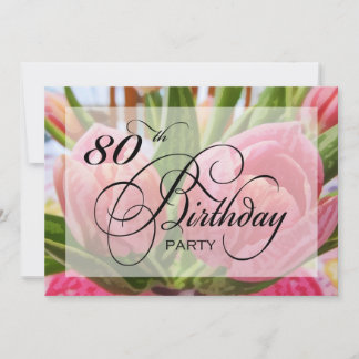 Floral Tulip 80th Birthday Party Invitation