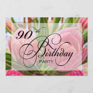 Floral Tulip 90th Birthday Party Invitation