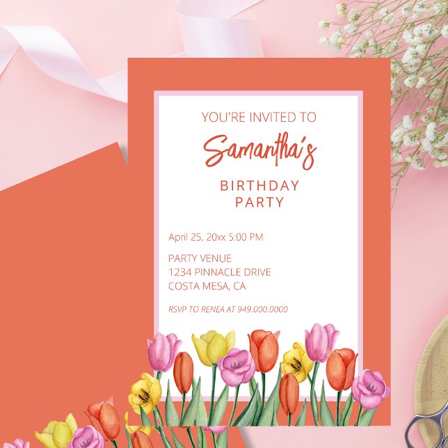 Floral Tulips Birthday Party Invitation (Creator Uploaded)
