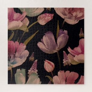 Floral tulips, muscari: vintage seamless jigsaw puzzle