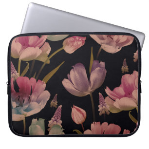 Floral tulips, muscari: vintage seamless laptop sleeve