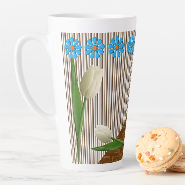 Floral Tulips Stripe Latte Mug (In Situ)