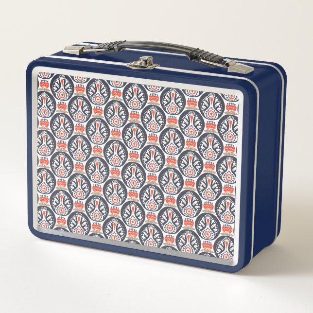 Floral Turkey Folk Art Pattern Metal Lunch Box (Front)