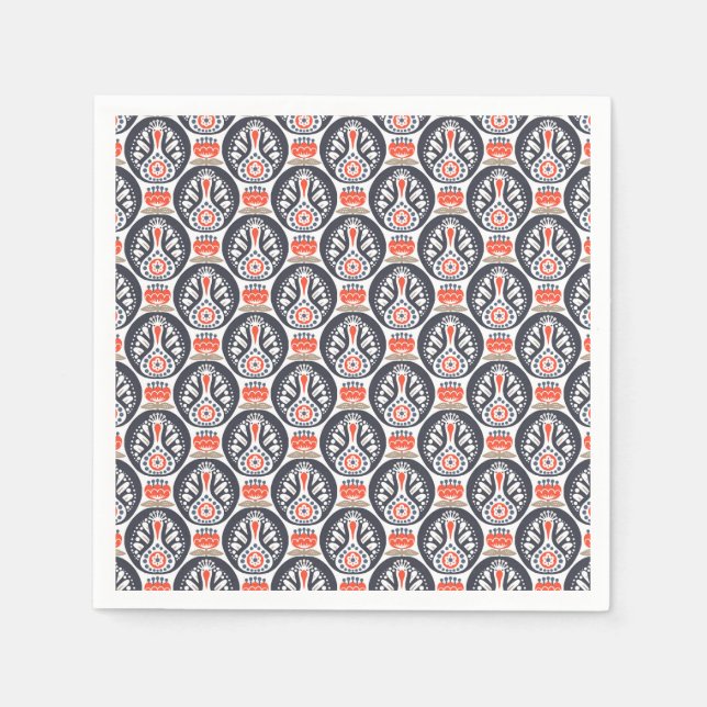 Floral Turkey Folk Art Pattern Napkin (Front)