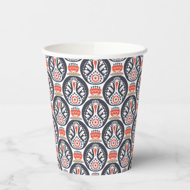 Floral Turkey Folk Art Pattern Paper Cups (Left)
